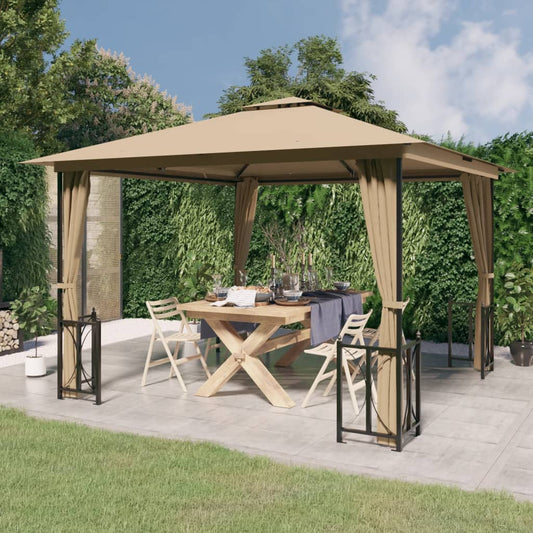 Berkfield Gazebo with Sidewalls&Double Roofs 3x3 m Taupe