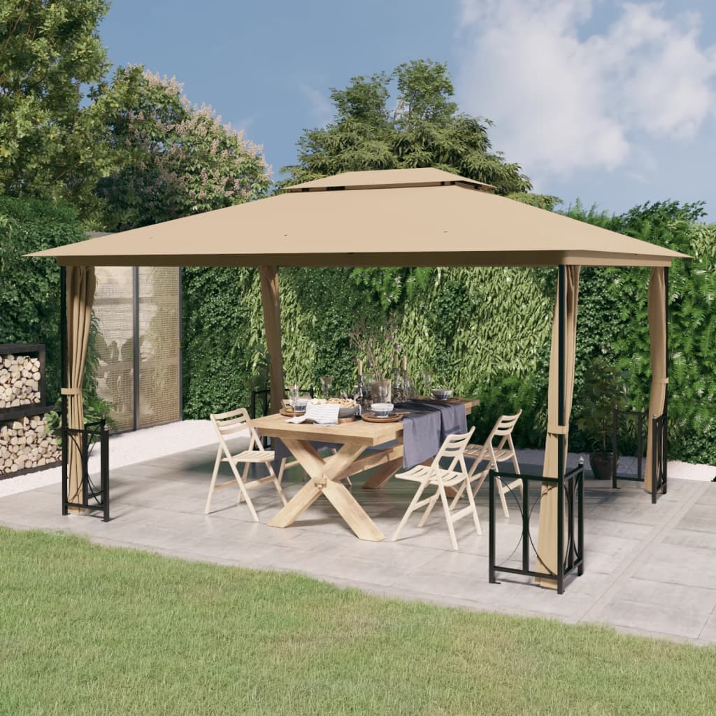 Berkfield Gazebo with Sidewalls&Double Roofs 3x4 m Taupe