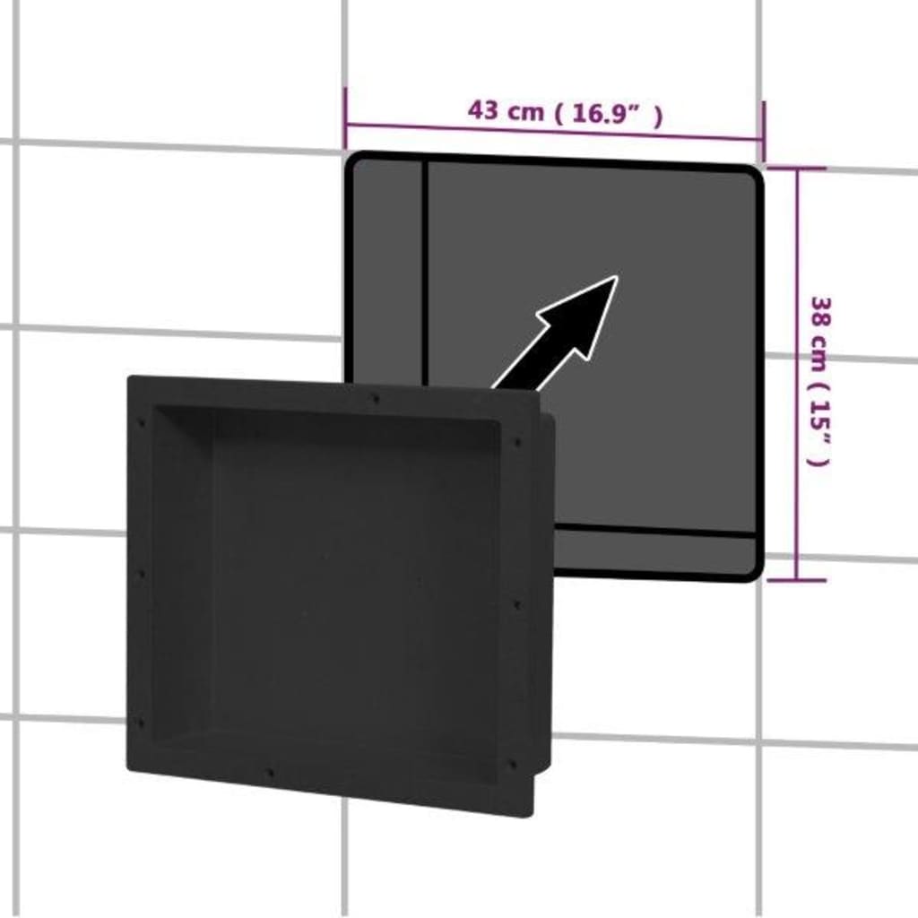 Berkfield Shower Niche Matt Black 41x36x10 cm