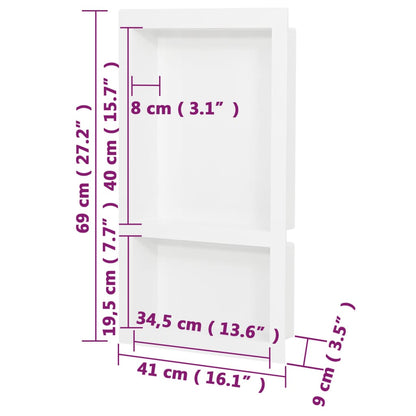 Berkfield Shower Niche with 2 Compartments High Gloss White 41x69x9 cm