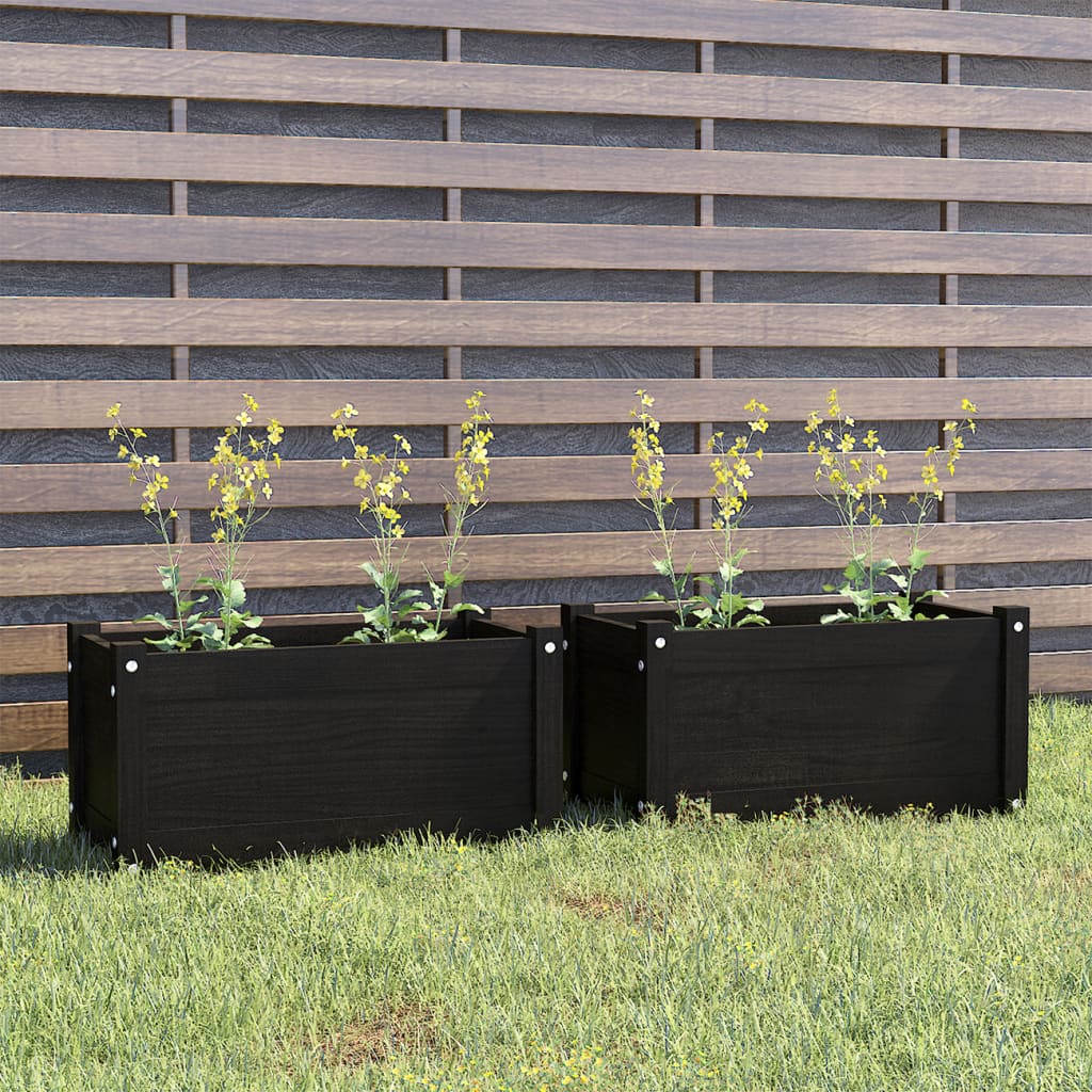 Berkfield Garden Planters 2 pcs Black 60x31x31 cm Solid Pinewood