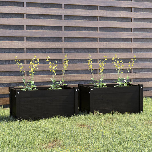 Berkfield Garden Planters 2 pcs Black 60x31x31 cm Solid Pinewood
