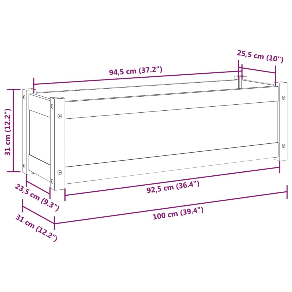 Berkfield Garden Planters 2 pcs White 100x31x31 cm Solid Pinewood
