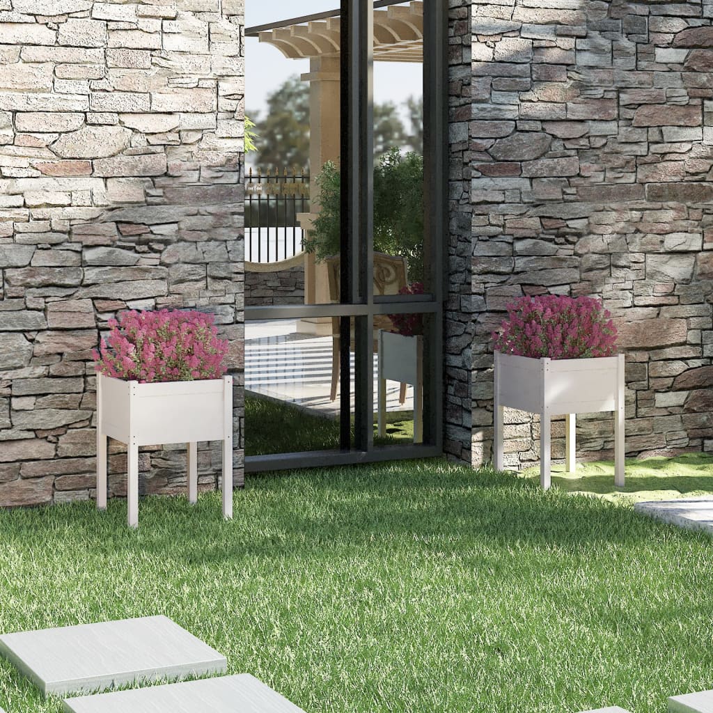 Berkfield Garden Planters 2 pcs White 50x50x70 cm Solid Pinewood