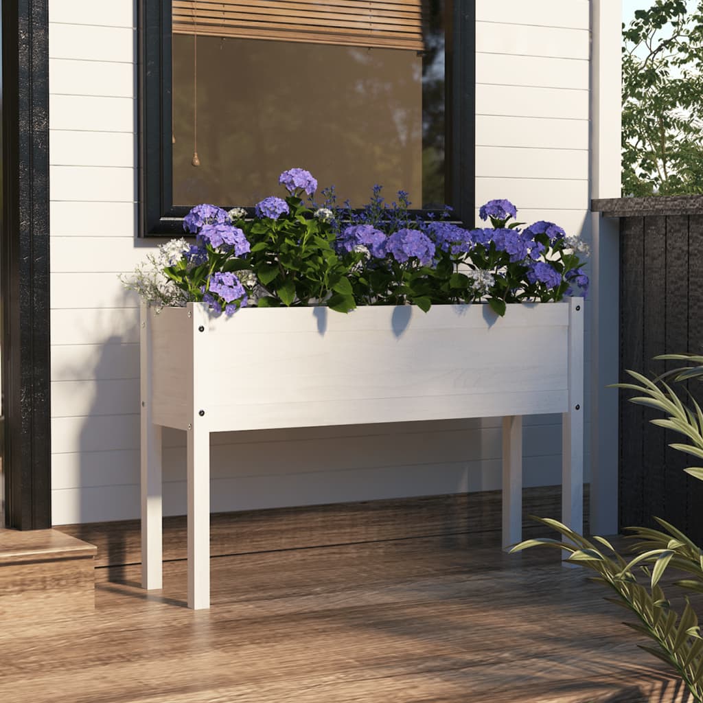 Berkfield Garden Planter White 110x31x70 cm Solid Pinewood