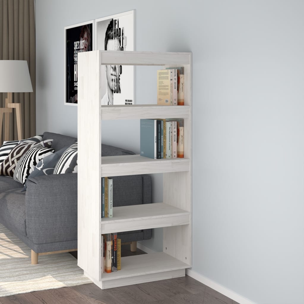 Berkfield Book Cabinet/Room Divider White 60x35x135 cm Solid Pinewood