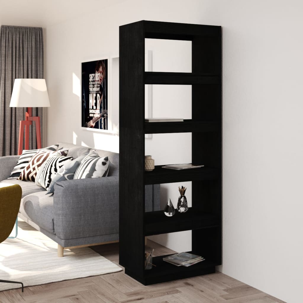 Berkfield Book Cabinet/Room Divider Black 60x35x167 cm Solid Pinewood