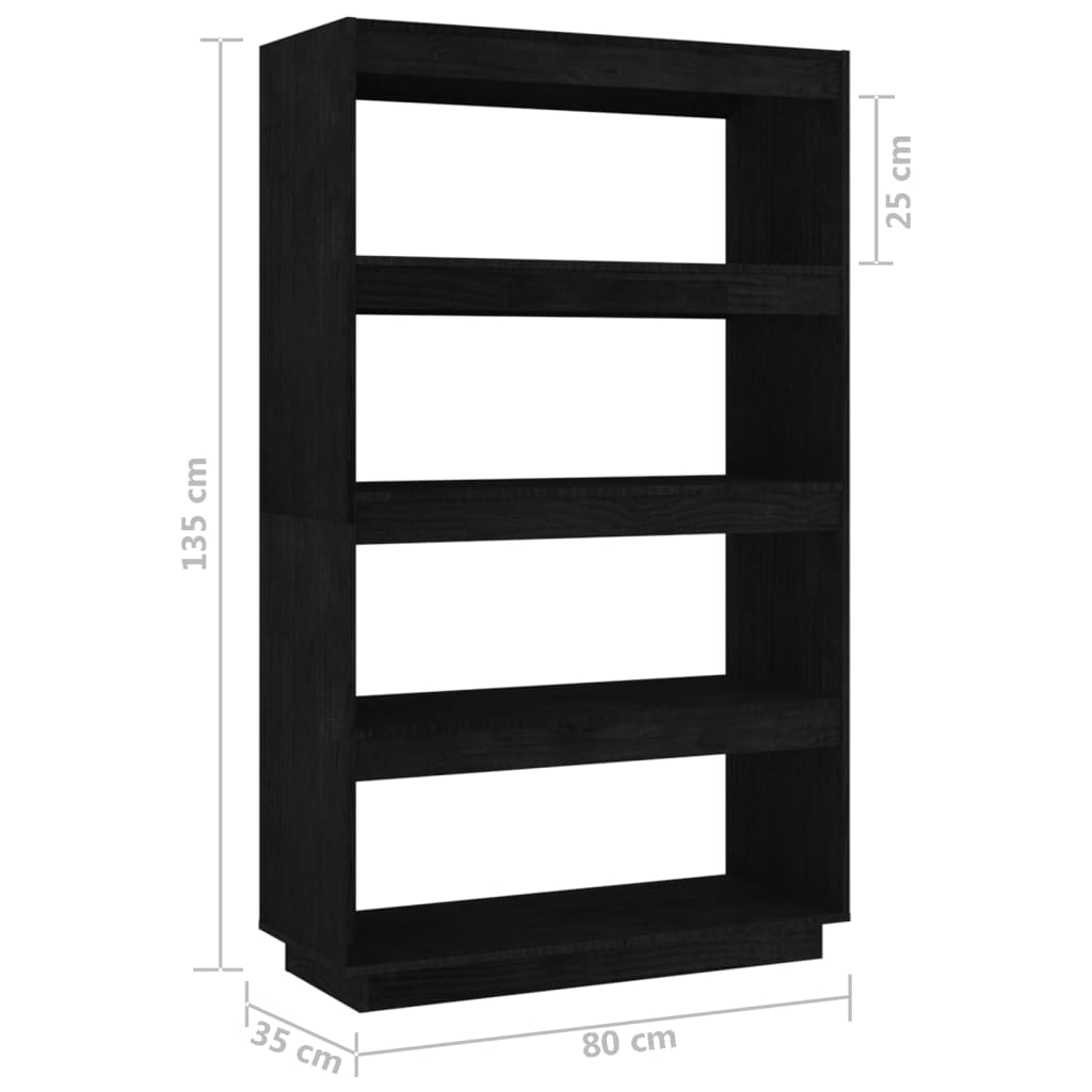 Berkfield Book Cabinet/Room Divider Black 80x35x135 cm Solid Pinewood