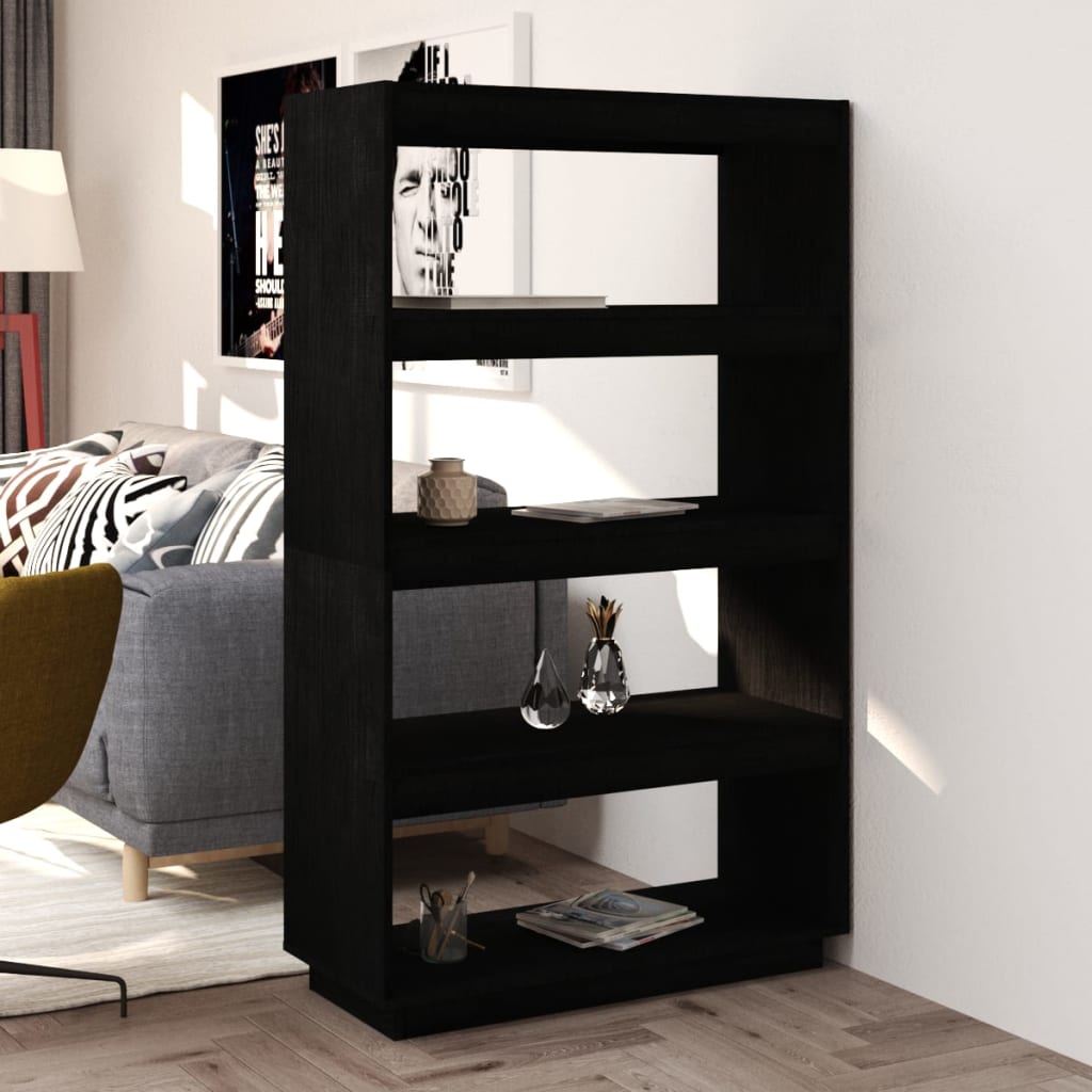 Berkfield Book Cabinet/Room Divider Black 80x35x135 cm Solid Pinewood