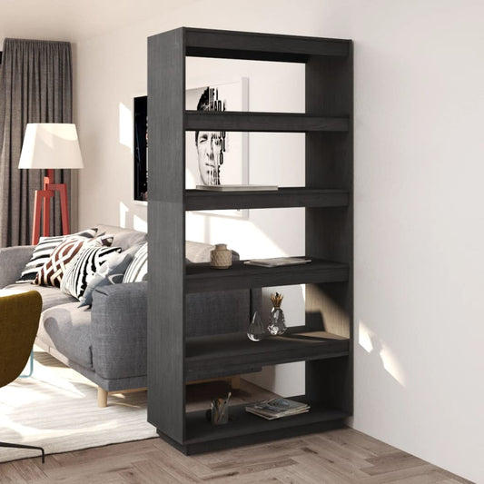 Berkfield Book Cabinet/Room Divider Grey 80x35x167 cm Solid Pinewood