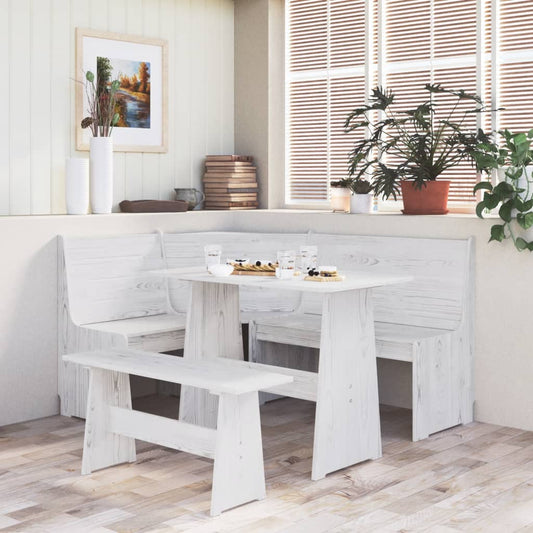 Berkfield 3 Piece Dining Set White Solid Wood Pine