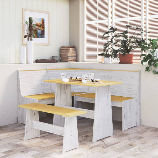 Berkfield 3 Piece Dining Set Honey Brown and White Solid Wood Pine