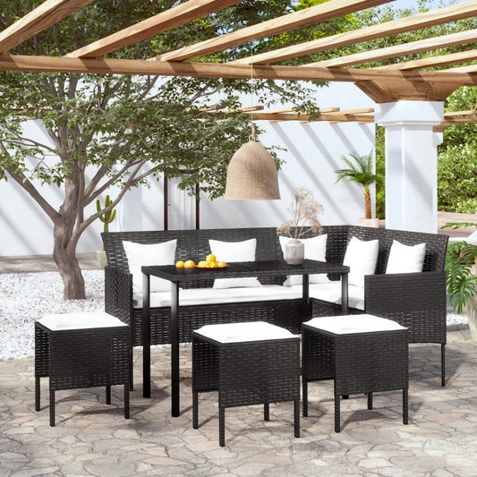Berkfield 5 Piece L-shaped Couch Sofa Set with Cushions Poly Rattan Black