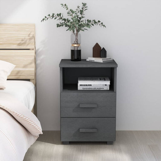 Berkfield Bedside Cabinet HAMAR Dark Grey 40x35x62 cm Solid Wood Pine