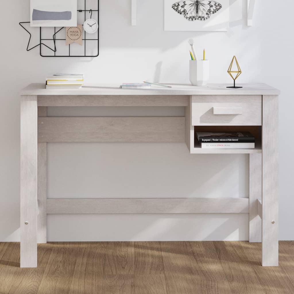 Berkfield Desk HAMAR White 110x40x75 cm Solid Wood Pine