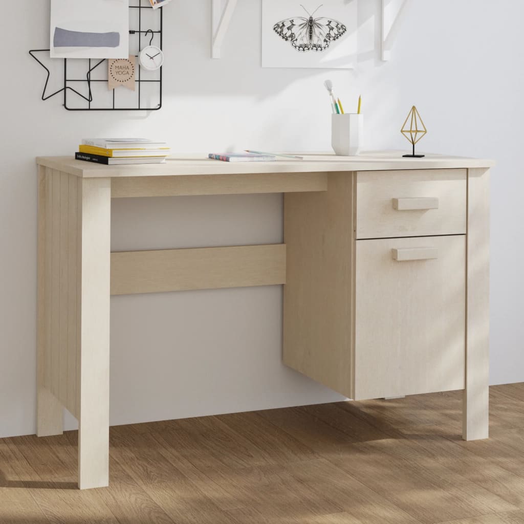Berkfield Desk HAMAR Honey Brown 113x50x75 cm Solid Wood Pine