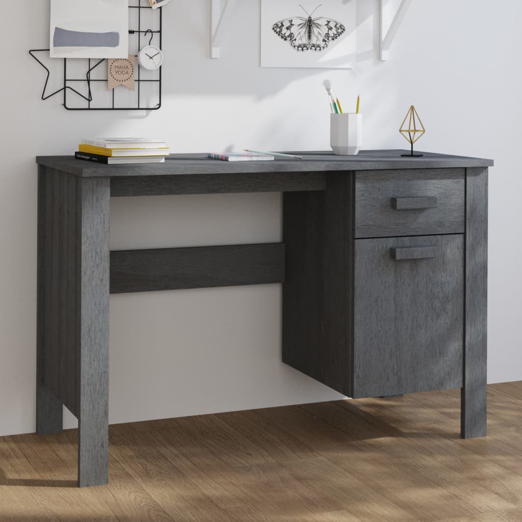 Berkfield Desk HAMAR Dark Grey 113x50x75 cm Solid Wood Pine