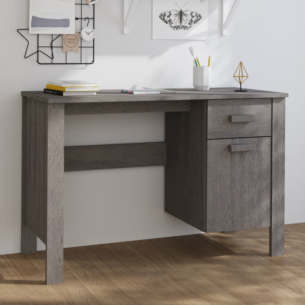 Berkfield Desk HAMAR Light Grey 113x50x75 cm Solid Wood Pine