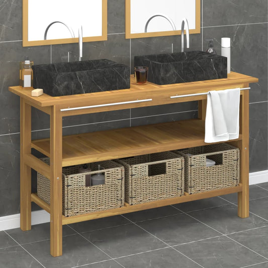 Berkfield Bathroom Vanity Cabinet with Black Marble Sinks Solid Wood Teak