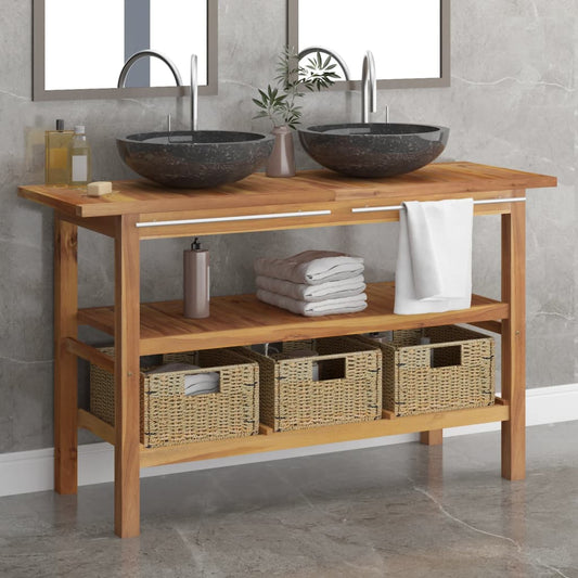 Berkfield Bathroom Vanity Cabinet with Black Marble Sinks Solid Wood Teak