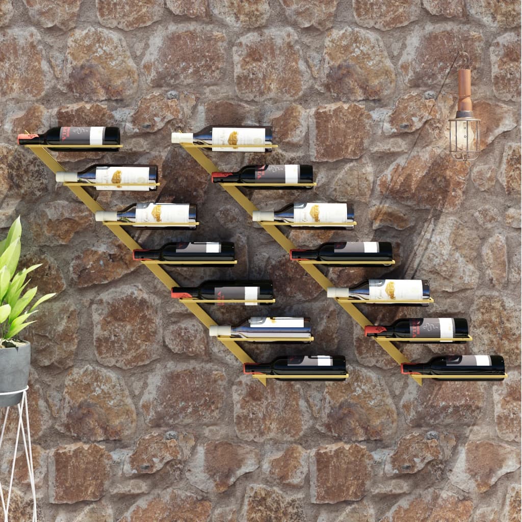 Berkfield Wall-mounted Wine Rack for 7 Bottles 2 pcs Gold Metal