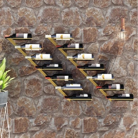 Berkfield Wall-mounted Wine Rack for 7 Bottles 2 pcs Gold Metal