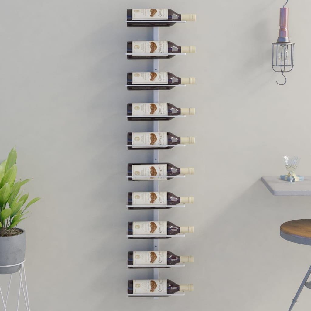 Berkfield Wall-mounted Wine Rack for 10 Bottles White Metal