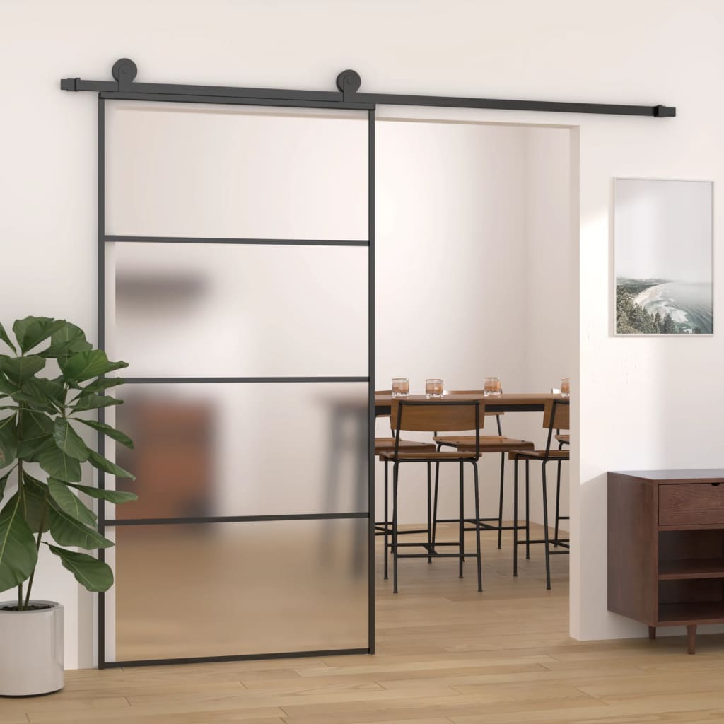 Berkfield Sliding Door Frosted ESG Glass and Aluminium 102.5x205 cm Black
