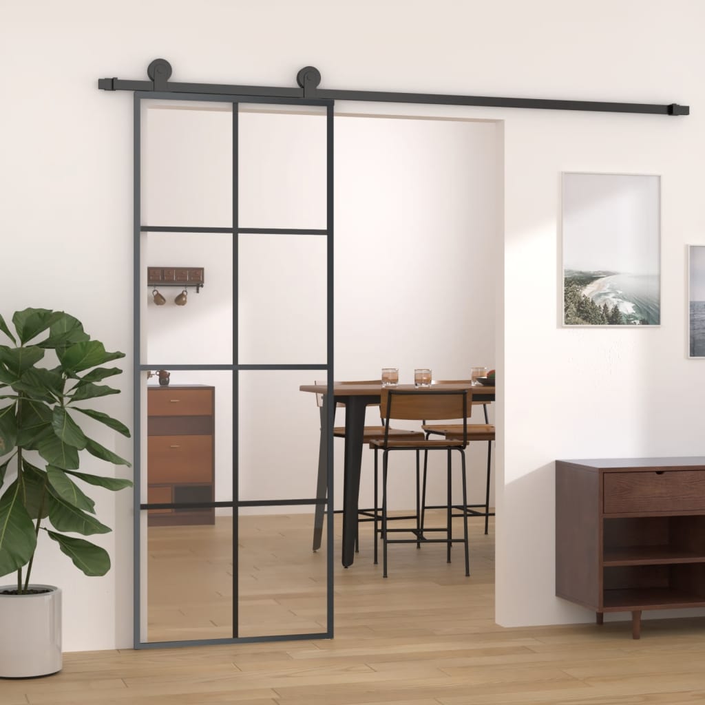 Berkfield Sliding Door Black 76x205 cm ESG Glass and Aluminium
