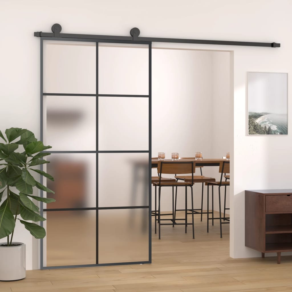 Berkfield Sliding Door Frosted ESG Glass and Aluminium 102.5x205 cm Black