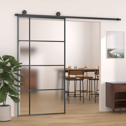 Berkfield Sliding Door Frosted ESG Glass and Aluminium 102.5x205 cm Black