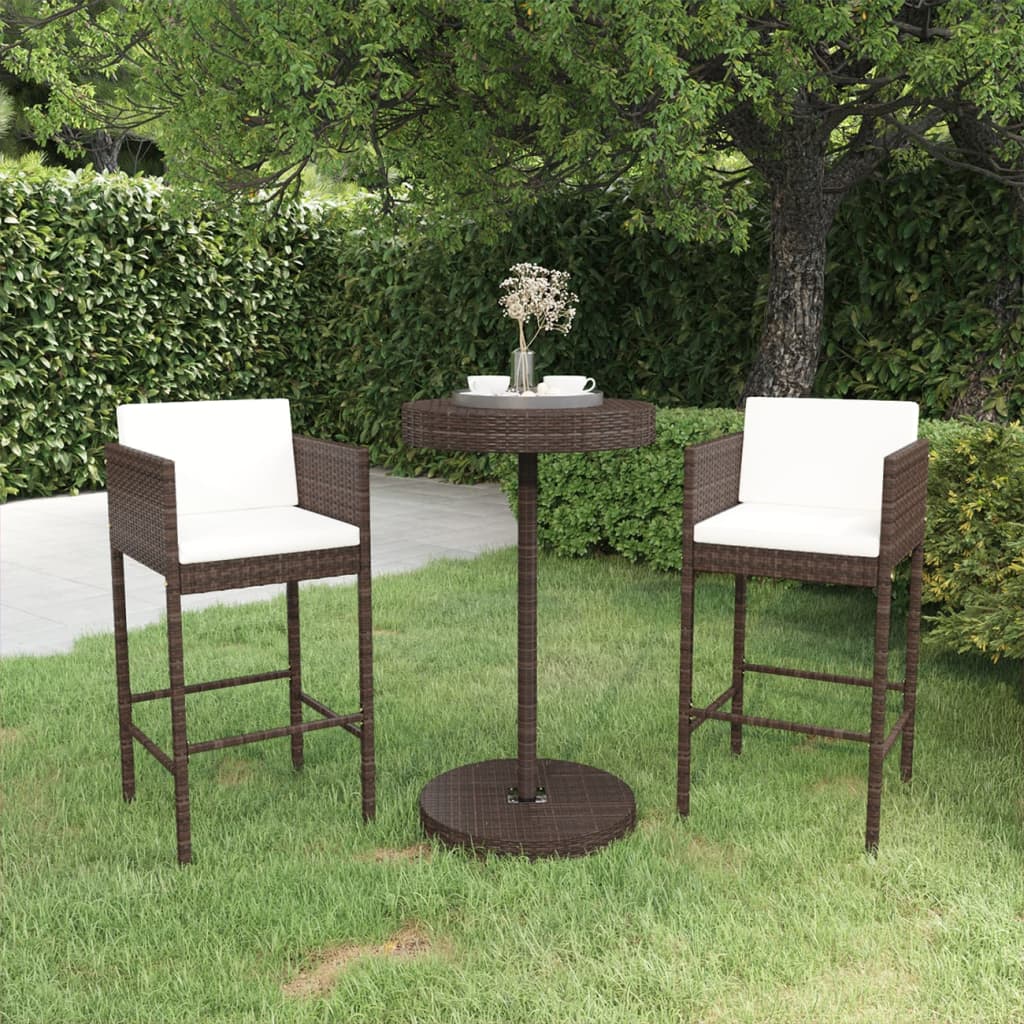 Berkfield 3 Piece Garden Bar Set with Cushions Poly Rattan Brown