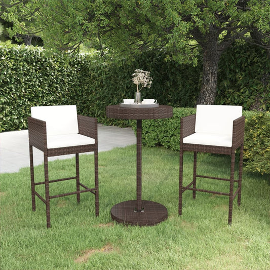 Berkfield 3 Piece Garden Bar Set with Cushions Poly Rattan Brown