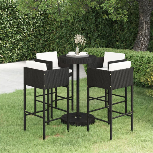 Berkfield 5 Piece Garden Bar Set with Cushions Poly Rattan Black