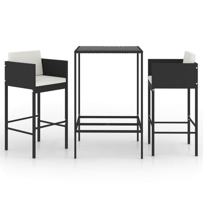 Berkfield 3 Piece Garden Bar Set with Cushions Poly Rattan Black
