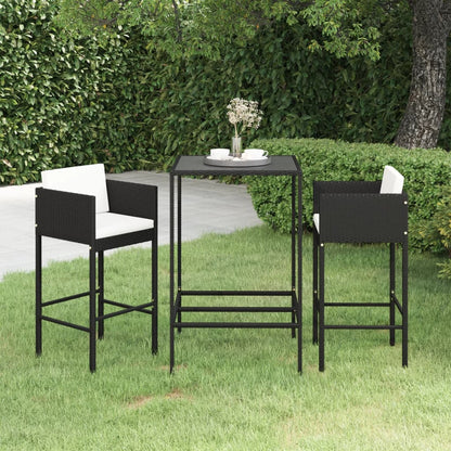 Berkfield 3 Piece Garden Bar Set with Cushions Poly Rattan Black