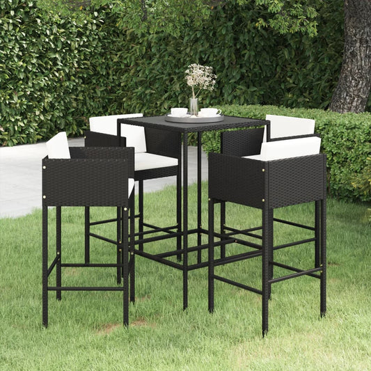 Berkfield 5 Piece Garden Bar Set with Cushions Poly Rattan Black