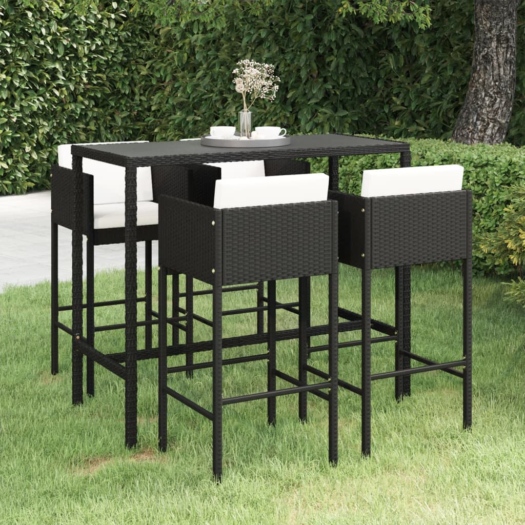 Berkfield 5 Piece Garden Bar Set with Cushions Poly Rattan Black