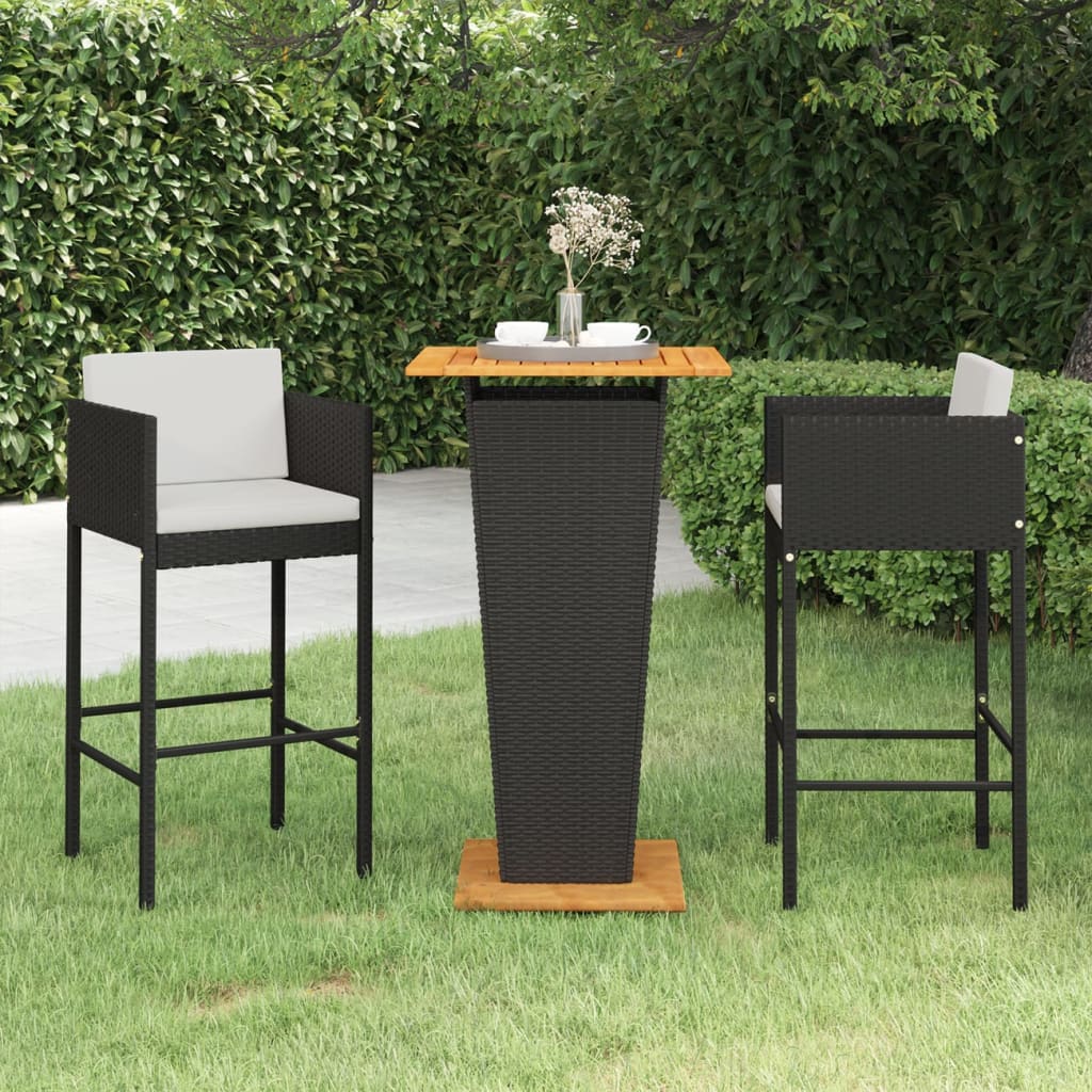 Berkfield 3 Piece Garden Bar Set with Cushions Poly Rattan Black