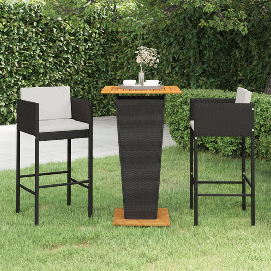 Berkfield 3 Piece Garden Bar Set with Cushions Poly Rattan Black
