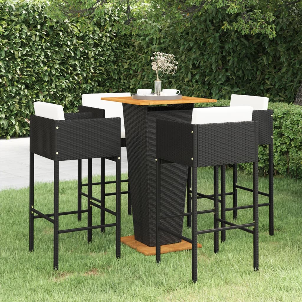 Berkfield 5 Piece Garden Bar Set with Cushions Poly Rattan Black