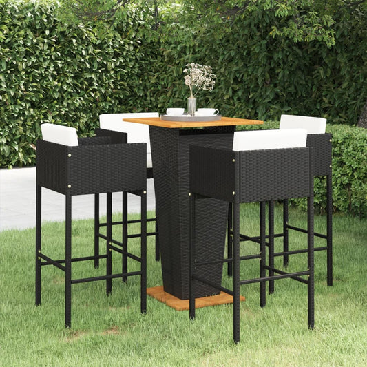 Berkfield 5 Piece Garden Bar Set with Cushions Poly Rattan Black