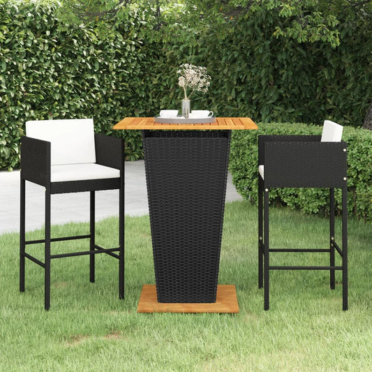Berkfield 3 Piece Garden Bar Set with Cushions Poly Rattan Black