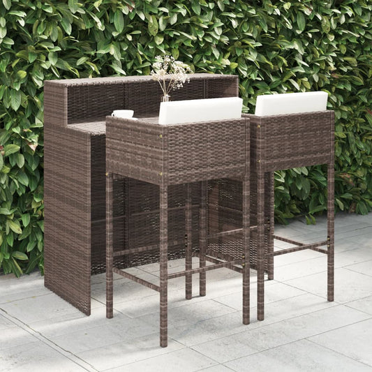 Berkfield 3 Piece Garden Bar Set with Cushions Poly Rattan Brown