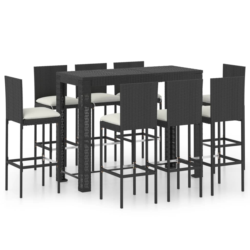 Berkfield 9 Piece Garden Bar Set with Cushions Poly Rattan Black