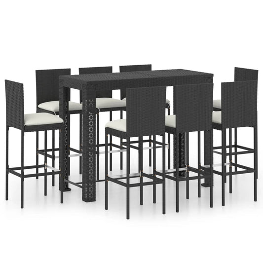 Berkfield 9 Piece Garden Bar Set with Cushions Poly Rattan Black