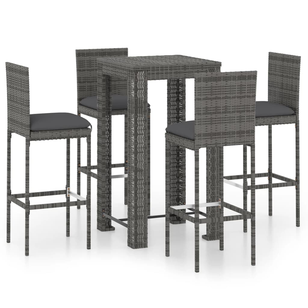 Berkfield 5 Piece Garden Bar Set with Cushions Poly Rattan Grey
