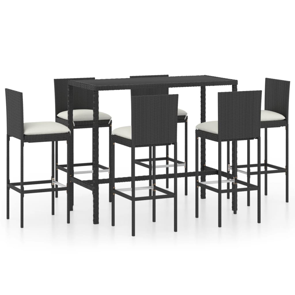 Berkfield 7 Piece Garden Bar Set with Cushions Poly Rattan Black