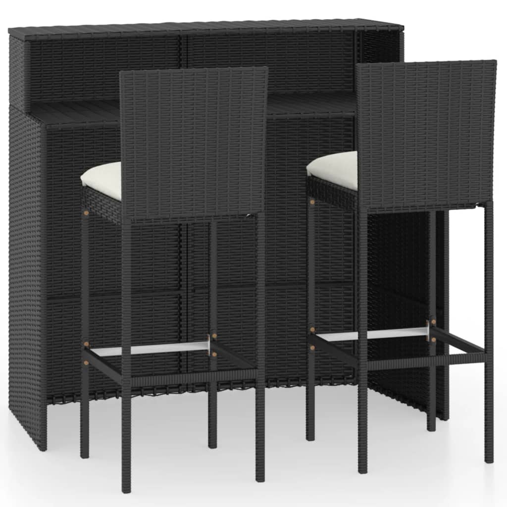 Berkfield 3 Piece Garden Bar Set with Cushions Poly Rattan Black