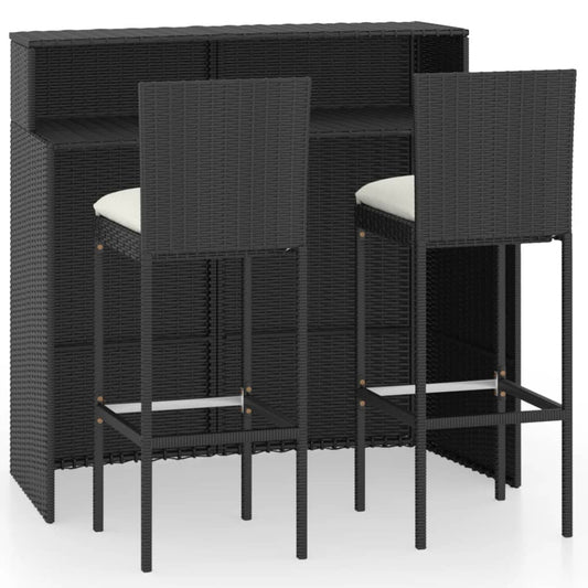 Berkfield 3 Piece Garden Bar Set with Cushions Poly Rattan Black